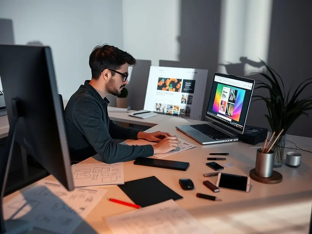 A mockup of a website being reviewed and adjusted by a designer, showcasing the personalized service offered by Global Web Apps.